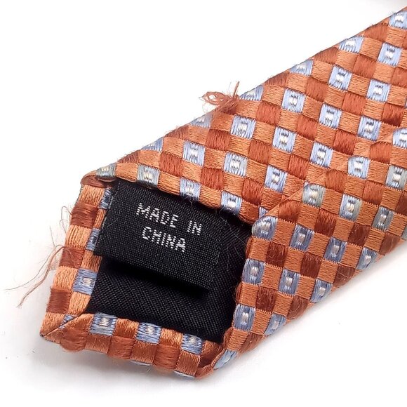Michael Kors Men's Tie Orange Blue Checkered 100% Silk Tie 59" Length - Picture 9 of 11